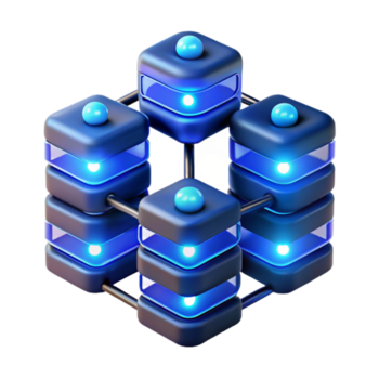 magnífico contemporáneo maravilloso contemporáneo un red de interconectado servidores, brillante con datos corrientes y actividad luces, formando un complejo, resumen estructura, iluminado por un Frío,... png