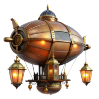wonderful minimalist wonderful classic A majestic steampunk airship, brass and copper plating gleaming under the warm glow of gaslight lanterns, intricate clockwork gears visible, floating above a... png