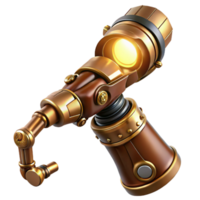 elegant creative stunning contemporary A close up of a steampunk prosthetic arm, polished mahogany and gleaming brass, intricate clockwork details, illuminated by a single spotlight high quality... png