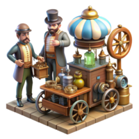 serene abstract vibrant traditional A bustling steampunk marketplace, vendors selling bizarre contraptions and automatons, filled with steam and the flicker of gaslight, vibrant and dynamic... png