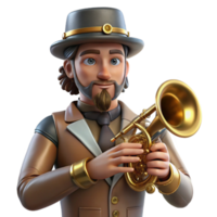 magnificent abstract elegant artistic A portrait of a steampunk musician playing a brass instrument with mechanical enhancements, soft spotlight on the musician, dark background elements removed... png