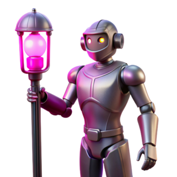 vibrante moderno magnífico artístico uma solitário ciborgue, cromada pele brilhando debaixo uma néon Rosa iluminação pública dentro uma distópico beco, fios expor, segurando uma tremeluzente dados lasca, cyberpunk estilo... png