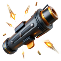 impressive abstract magnificent traditional A futuristic weapon, sleek and black, with glowing energy coils, floating in mid air, surrounded by sparks of electricity, technical illustration style... png