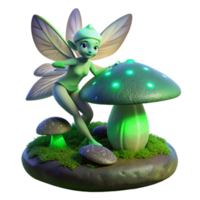 stunning artistic serene abstract A mischievous pixie with iridescent dragonfly wings, perched on a giant, bioluminescent mushroom, casting an eerie green glow on the surrounding moss covered... png