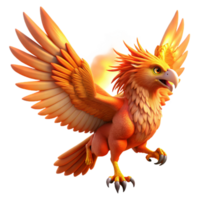 magnificent traditional dramatic vintage A majestic griffin with fiery orange plumage and piercing sapphire eyes takes flight, illuminated by the golden rays of a double sunset.... png