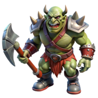 vibrant abstract serene traditional A fierce orc chieftain with war paint and tusks protruding from his lower jaw, wielding a massive, bloodstained axe.... png