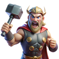 vibrant modern magnificent rustic Thor, the Norse god of thunder, wielding Mjolnir, his hammer crackling with lightning, muscles rippling, a furious expression on his face.... png
