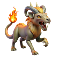 vibrant rustic impressive contemporary A grotesque chimera, a hybrid creature with the head of a lion, the body of a goat, and the tail of a serpent, breathing fire against a dark, stormy sky.... png