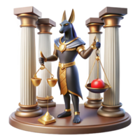 vibrant modern dramatic minimalist Anubis weighing a heart against a feather in the Hall of Judgment, the scales glowing with an otherworldly light, hieroglyphs covering the walls.... png