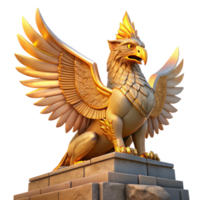 impressive creative stunning artistic A majestic griffin perched atop a crumbling ziggurat, bathed in the golden light of a setting sun, feathers shimmering with iridescent hues, intricate... png