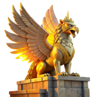 vibrant artistic extraordinary contemporary A majestic griffin perched atop a crumbling ziggurat, bathed in the golden light of a setting sun, feathers shimmering with iridescent hues, intricate... png