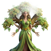 extraordinary contemporary serene modern An ethereal dryad emerging from a giant oak tree, dappled sunlight filtering through the leaves, covered in moss and vines, Pre Raphaelite style exclusive... png