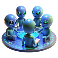 serene contemporary impressive artistic A group of alien diplomats with iridescent scales and multiple eyes, gathered around a holographic table displaying a galactic map.... png