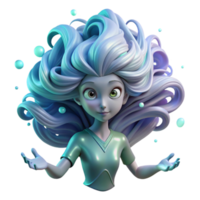 magnificent classic serene traditional A beautiful, ethereal alien with flowing, bioluminescent hair, floating in zero gravity. Surrounding her are swirling particles of light and energy.... png