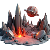 beautiful traditional stunning modern A desolate, alien landscape with jagged rock formations and a blood red sky. A crashed spaceship lies in the foreground, emitting smoke and sparks.... png