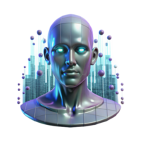 wonderful traditional serene modern A holographic projection of a human face, glitching and distorting in a dark room. The face is surrounded by binary code and abstract data streams.... png