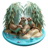 dramatic classic extraordinary minimalist A playful group of otters frolicking in a crystal-clear stream, dappled with sunlight filtering through the overhanging willow branches, art nouveau style... png