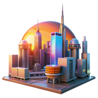 dramatic vintage beautiful artistic A futuristic cityscape at sunset, towering holographic advertisements shimmering in the warm orange light, cyberpunk style, detailed architecture authentic... png