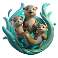 serene modern impressive modern A playful family of otters frolicking amidst swirling kelp forests in crystal-clear ocean water, illuminated by beams of sunlight filtering through the surface, in... png