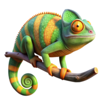 extraordinary minimalist dramatic modern A chameleon perched on a branch, its skin displaying a vibrant camouflage pattern of oranges and greens, illuminated by dappled rainforest light, in a... png