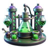 vibrant minimalist A futuristic laboratory filled with bubbling vials and strange machinery, eerie green light, biopunk style genuine png