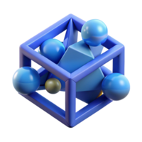dramatic contemporary Chromatic aberration effect applied to a geometric composition of intersecting planes and spheres, lit by a soft, diffused blue light, in a minimalist style original png