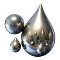 stunning rustic Liquid mercury droplets suspended in mid air, reflecting a distorted image of a fractured cityscape, lit by a cool, metallic light, in an abstract expressionist style genuine png