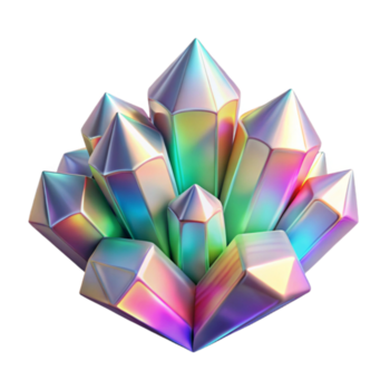 imponerande abstrakt en klunga av kristallin strukturer, brytning och diffraktion en spektrum av regnbåge färger, belyst förbi en ljus, himmelsk ljus, i en kristallin konst stil exklusiv png