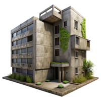 impressive abstract A Brutalist concrete apartment complex, overcast sky, harsh shadows, gritty, photorealistic, weeds growing in cracks, graffiti on the walls high quality png