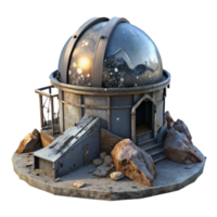 extraordinary classic An abandoned observatory on a mountaintop, starry night sky, ethereal, mysterious, rusted metal, broken glass dome 4K png