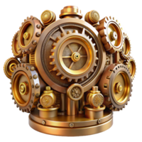 elegant abstract An intricate clockwork city with gears and cogs, steampunk style, warm golden lighting, highly detailed mechanisms, brass and copper finishes authentic png
