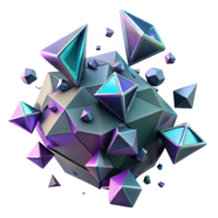 extraordinary modern Shattered geometric shapes floating in zero gravity, emitting a neon glow against a backdrop of deep indigo, in a surrealist, low poly style genuine png