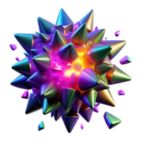 dramatic contemporary A chaotic explosion of vibrant, neon colored particles, resembling shattered stained glass, against a backdrop of deep indigo, lit by pulsating strobe lights professional png