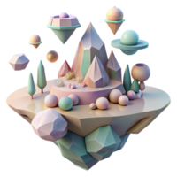 dramatic classic A surreal landscape of floating islands and impossible geometries, in muted, pastel colors, illuminated by a soft, dreamlike light 4K png
