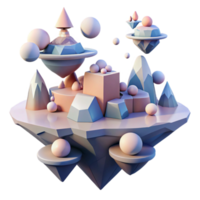 vibrant artistic A surreal landscape of floating islands and impossible geometries, in muted, pastel colors, illuminated by a soft, dreamlike light professional png