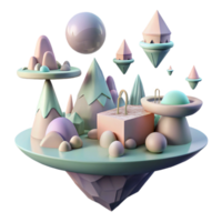 beautiful traditional A surreal landscape of floating islands and impossible geometries, in muted, pastel colors, illuminated by a soft, dreamlike light professional png
