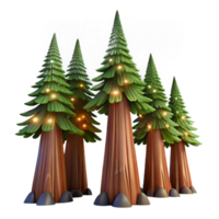 beautiful rustic Giant sequoia trees reaching into a star filled night sky, illuminated by the soft glow of fireflies, in a dreamlike, painterly style professional png