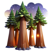 impressive traditional Giant sequoia trees reaching into a star filled night sky, illuminated by the soft glow of fireflies, in a dreamlike, painterly style authentic png
