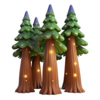 wonderful traditional Giant sequoia trees reaching into a star filled night sky, illuminated by the soft glow of fireflies, in a dreamlike, painterly style original png