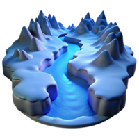 dramatic modern A winding river carving through a snow covered canyon, lit by the cold, blue light of a winter moon. Photorealistic high resolution png
