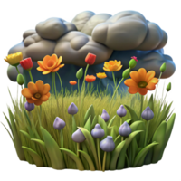 serene classic A field of wildflowers swaying in the gentle breeze under a dramatic, stormy sky, painted in the style of Vincent van Gogh detailed png