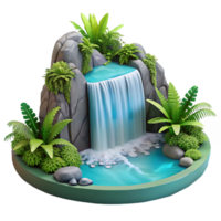 beautiful rustic A cascading waterfall plunging into a crystal clear pool, surrounded by lush ferns, in a hyperrealistic, detailed style high resolution png