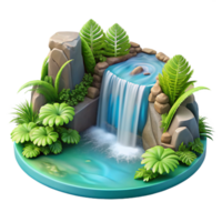 dramatic rustic A cascading waterfall plunging into a crystal clear pool, surrounded by lush ferns, in a hyperrealistic, detailed style premium png