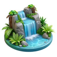 vibrant traditional A cascading waterfall plunging into a crystal clear pool, surrounded by lush ferns, in a hyperrealistic, detailed style high quality png