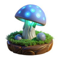 elegant artistic A glowing mushroom growing on a moss covered log in a dark forest, illuminated by bioluminescence, fantasy art style high resolution png