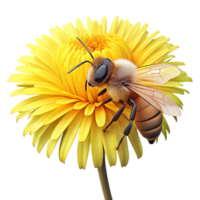 dramatic vintage A close up of a bee collecting pollen from a bright yellow dandelion, with a shallow depth of field, macro photography style original png