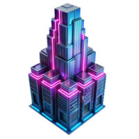 impressive artistic A towering Art Deco skyscraper made entirely of interconnected circuit boards, pulsing with neon pink and electric blue light, cyberpunk style exclusive png