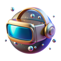 extraordinary traditional A retro futuristic, chrome and leather VR headset floating in space, surrounded by binary code rendered as glowing constellations, vibrant and colorful premium png