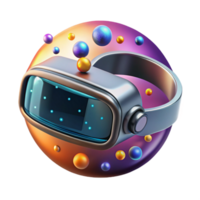 sereno tradicional uma retro futurista, cromada e couro vr fone de ouvido flutuando dentro espaço, cercado de binário código rendido Como brilhando constelações, vibrante e colorida exclusivo png