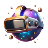 magnífico contemporâneo uma retro futurista, cromada e couro vr fone de ouvido flutuando dentro espaço, cercado de binário código rendido Como brilhando constelações, vibrante e colorida genuíno png
